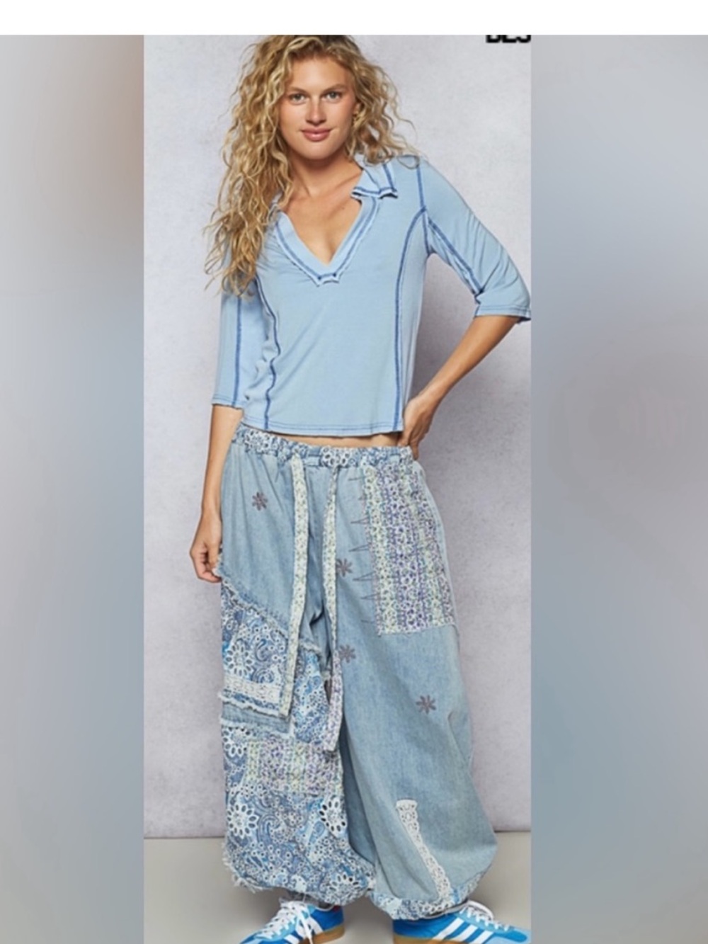 POL Patchwork Denim Harem Joggers